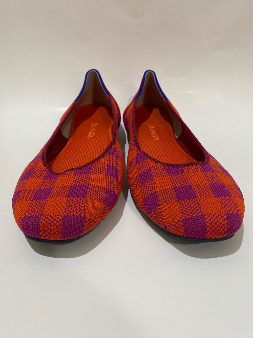 Rothy’s Pomegranate Gingham Pattern Knit Ballet Flats Round Toe